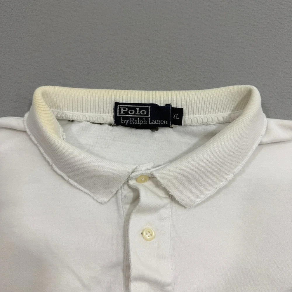 Vintage Polo Ralph Lauren Polo XL White Polo Shirt Distressed Grunge Preppy 90s